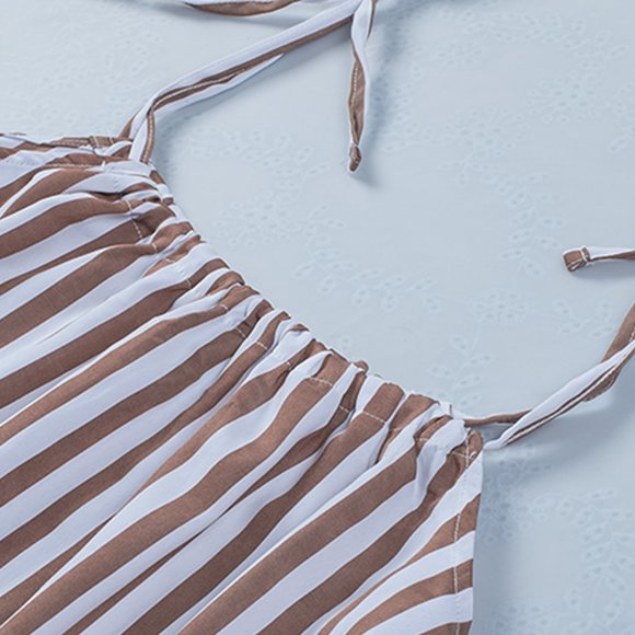 Brown Stripe Tie Straps Dress - Picture 7 of 10